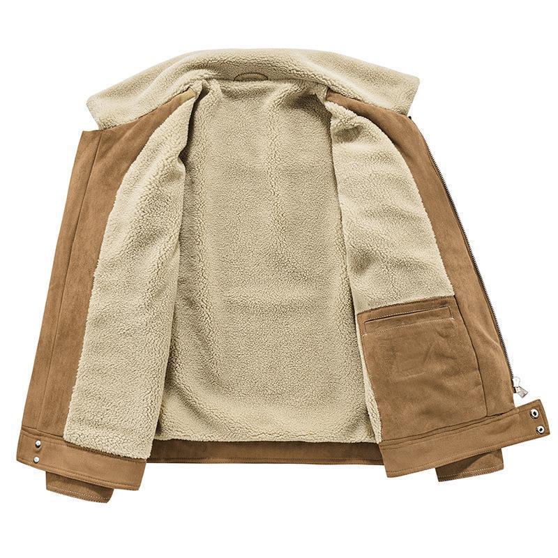 Men's suede look jacket with teddy lining, contrast stitching, and multiple pockets Chichicherry