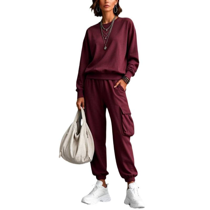 Women's Casual Cargo Jogging Suit Set with Oversized Sweatshirt and Cargo Pants Chichicherry