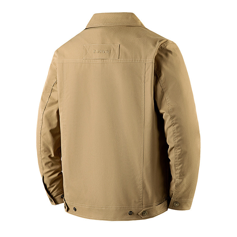 Men's Canvas Work Jacket with Button Placket, Patch Chest Pocket and Shirt Collar Chichicherry