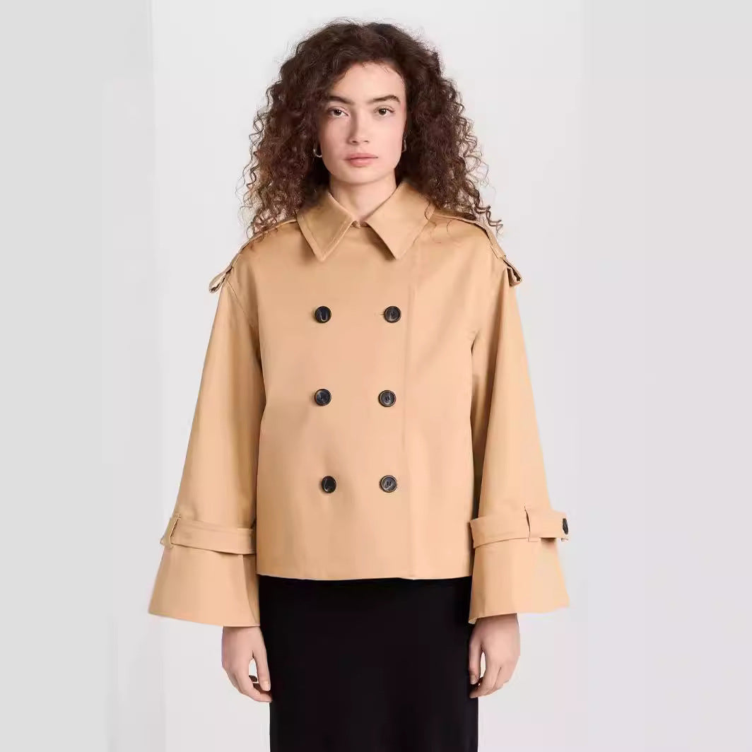 Women's Short Double-Breasted Trench Coat in Boxy Cut Chichicherry