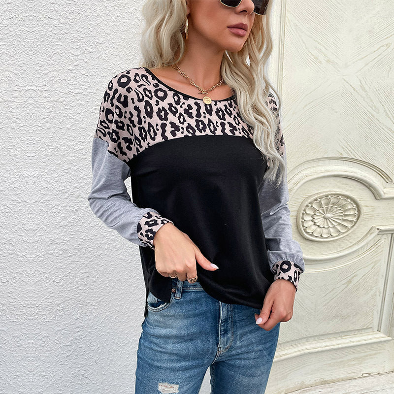 Women's Casual Long Sleeve Shirt with Leo Insert and Contrast Sleeves Chichicherry