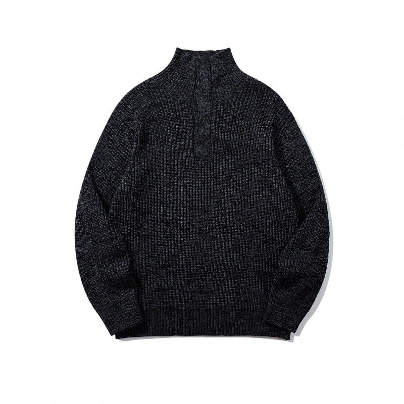 Unisex Thick Knitted Halfzip Sweater with Stand-Up Collar and Distinctive Ribbed Structure Chichicherry