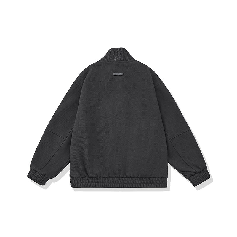 Unisex Boxy Knit Mix Transition Jacket with High Ribbed Collar and Elastic Hem Chichicherry