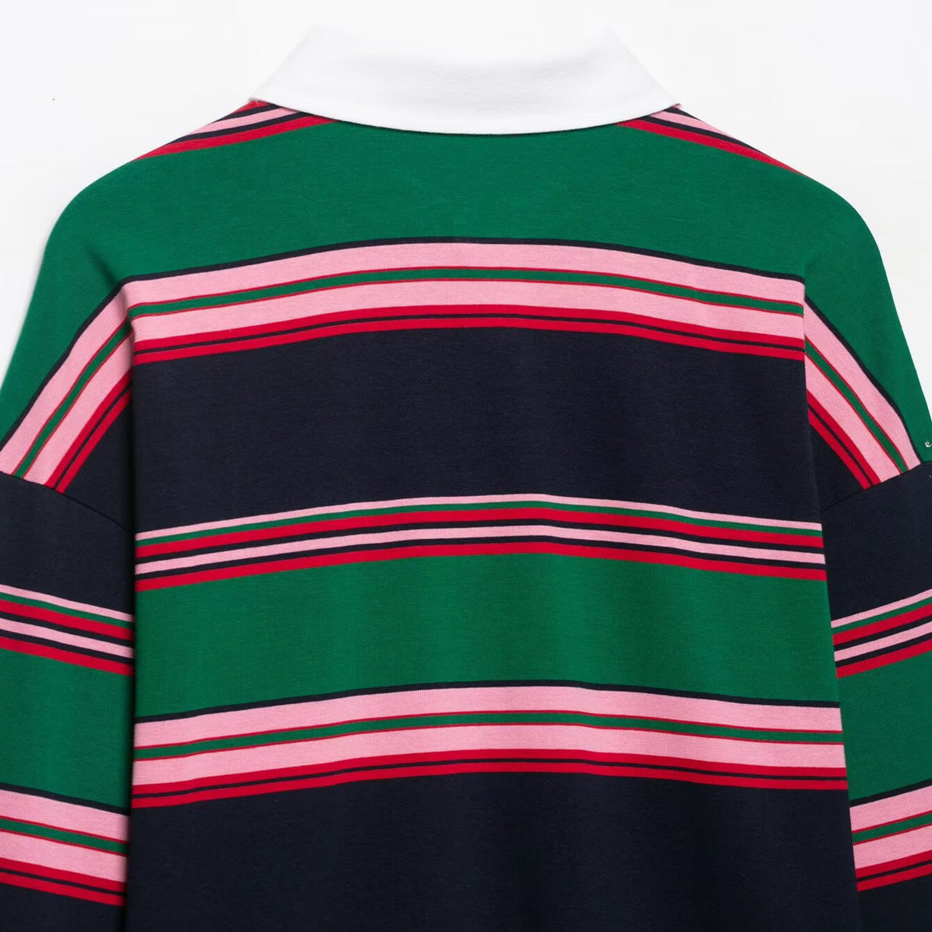 Women Oversize Rugby Polo Shirt with White Kent Collar and Wide Horizontal Stripes Chichicherry