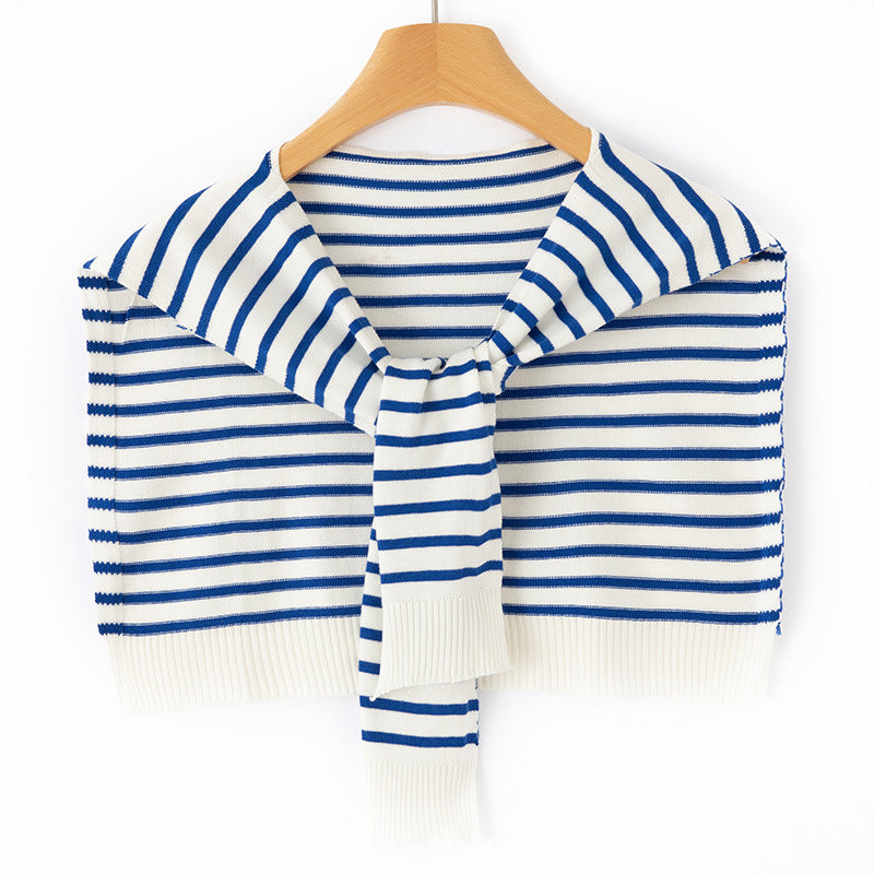 Women's Short Knitted Shoulder Cape to Tie Striped Fine Knit Wrap Stole Chichicherry