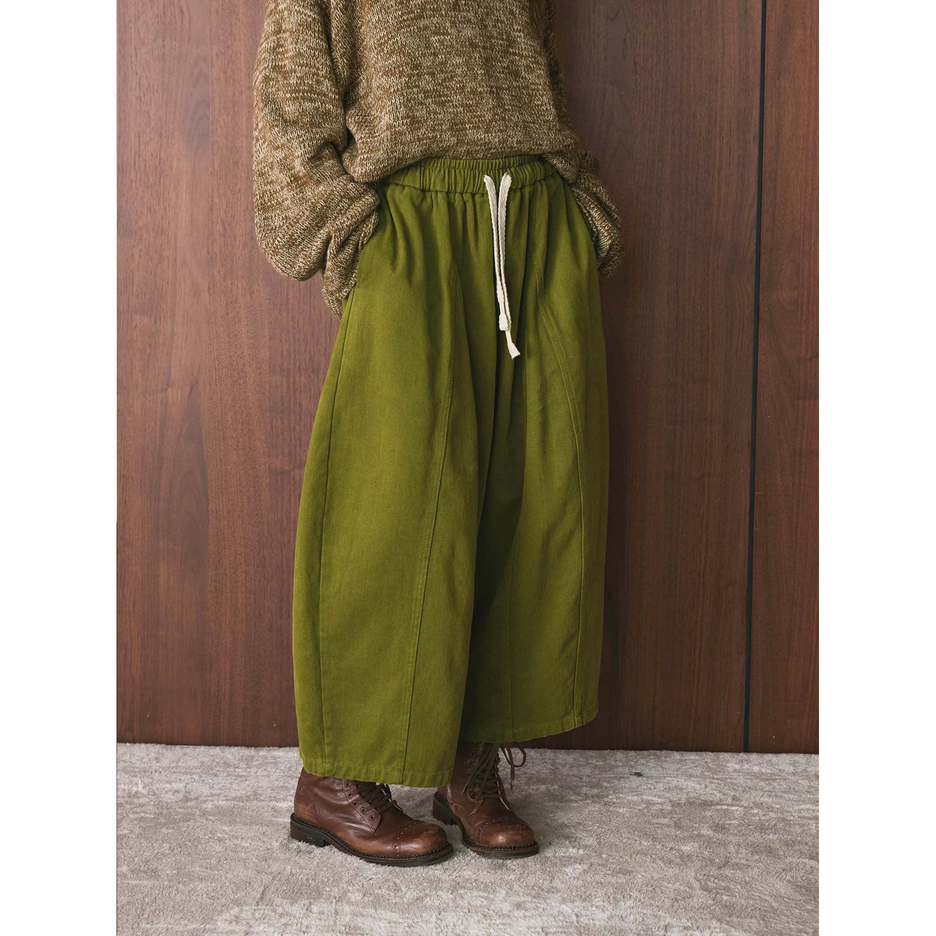Women's Wide High-Waist Canvas Culotte with Drawstring and Decorative Seams Chichicherry