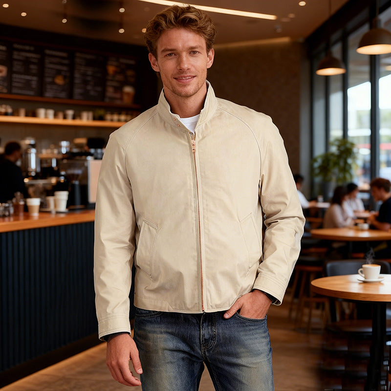 Men's Lightweight Bomber Jacket with Cord Collar and Zipper Chichicherry