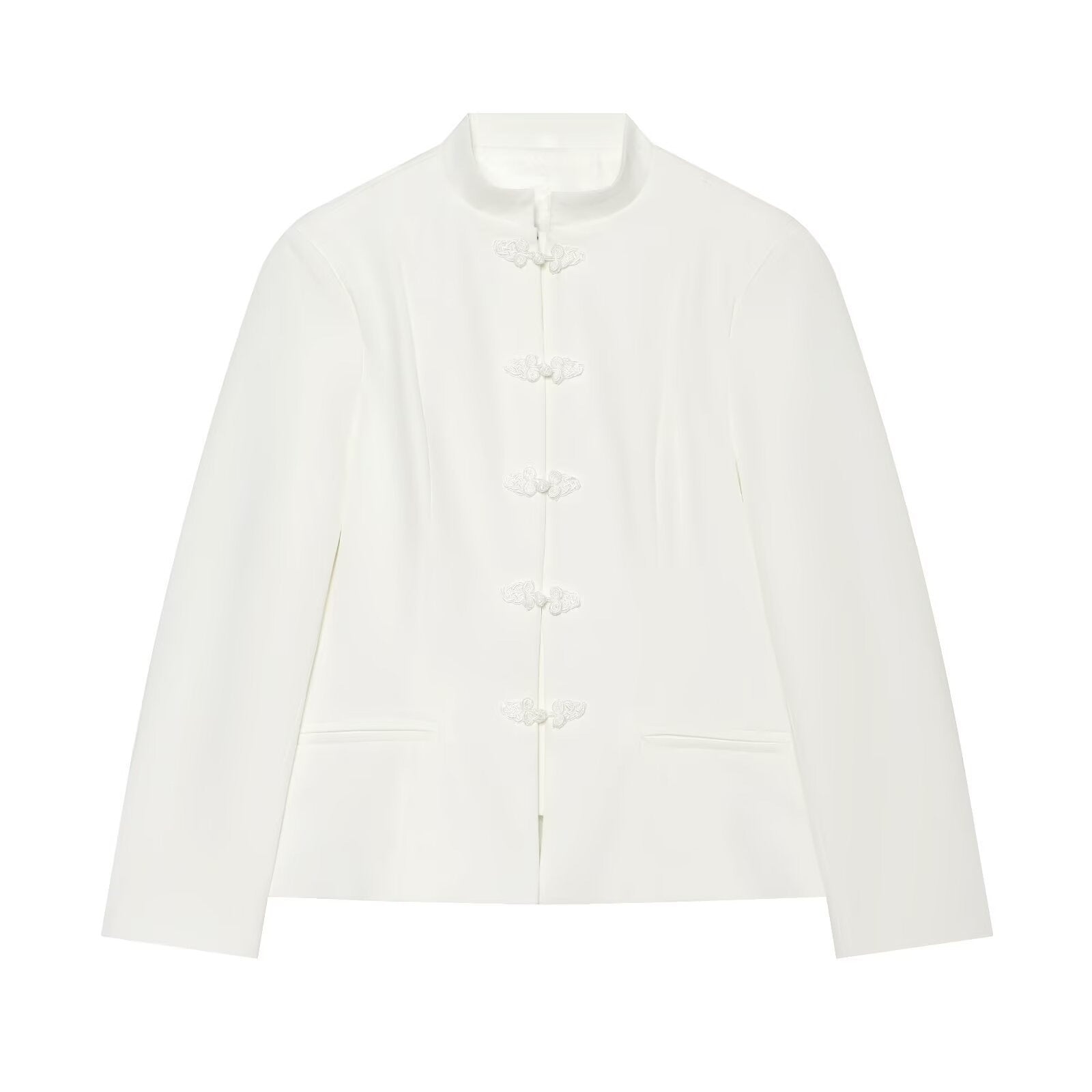 Women's Mandarin Collar Short Blazer with Chinese Knot Closures Chichicherry