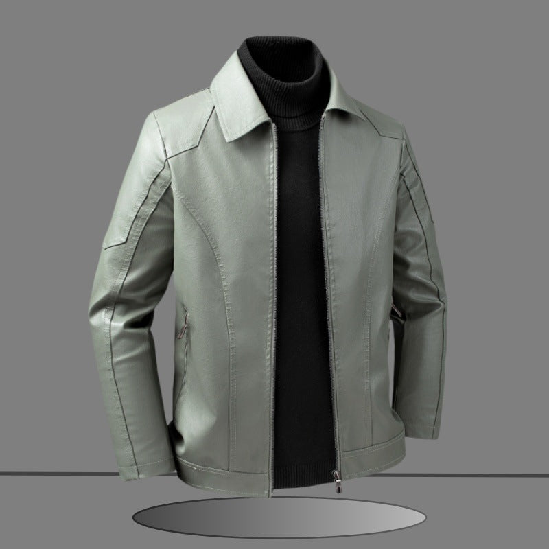 Men's Slim-Fit Faux Leather Jacket in Minimalist Shirt Collar Design with Concealed Two-Way Zipper Chichicherry