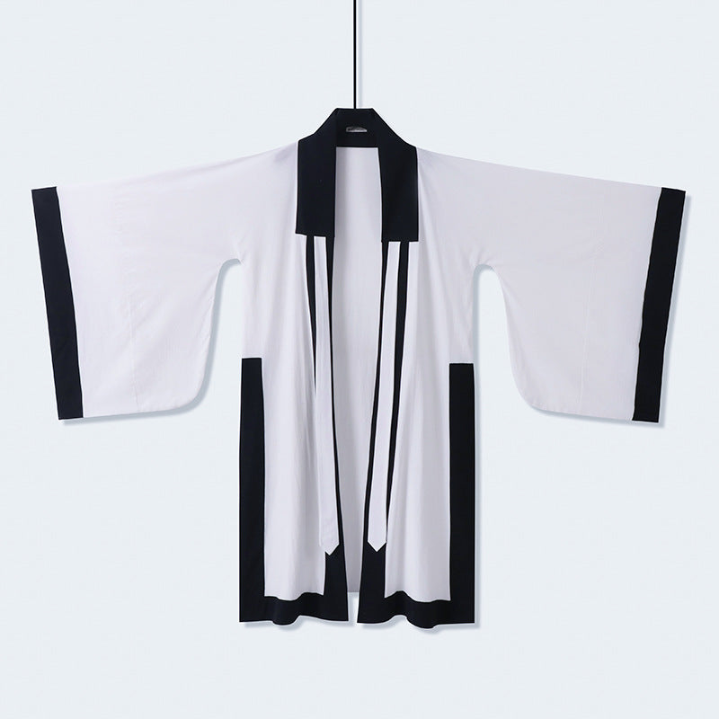 Unisex Oversize Kimono-Cardigan with contrast trim, tie belt and patch pockets Chichicherry