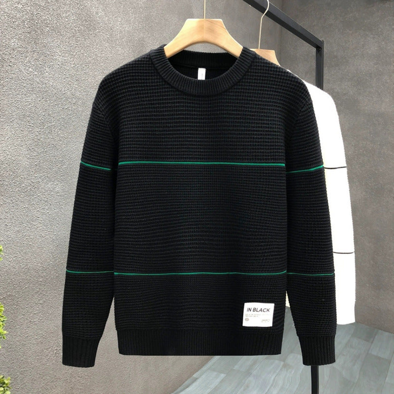 Unisex Strukturierter Waffelstrick-Pullover mit feinen Kontraststreifen Chichicherry