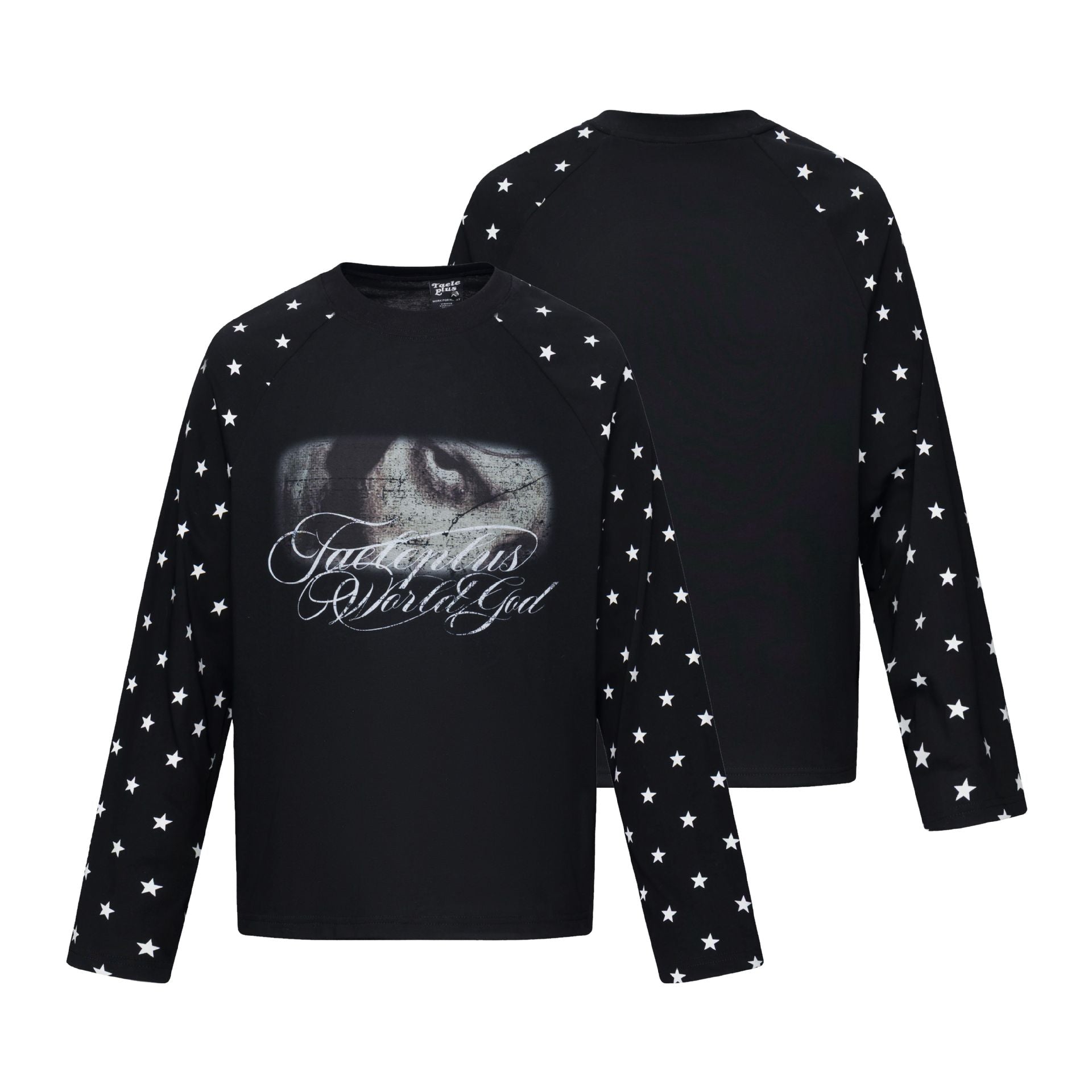 Unisex Long Sleeve Sweatshirt with Raglan Sleeves, Star Print Sleeves and Vintage Graphic Chichicherry