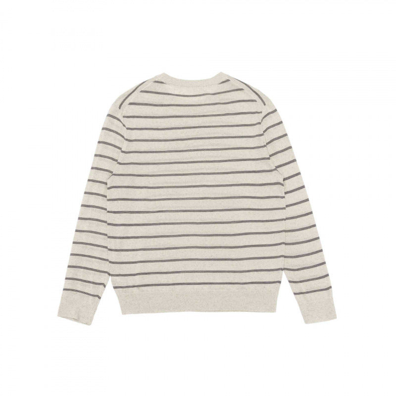 Unisex Light Fine Knit Sweater with Round Neck, Fine Stripes and Ribbed Hem Chichicherry