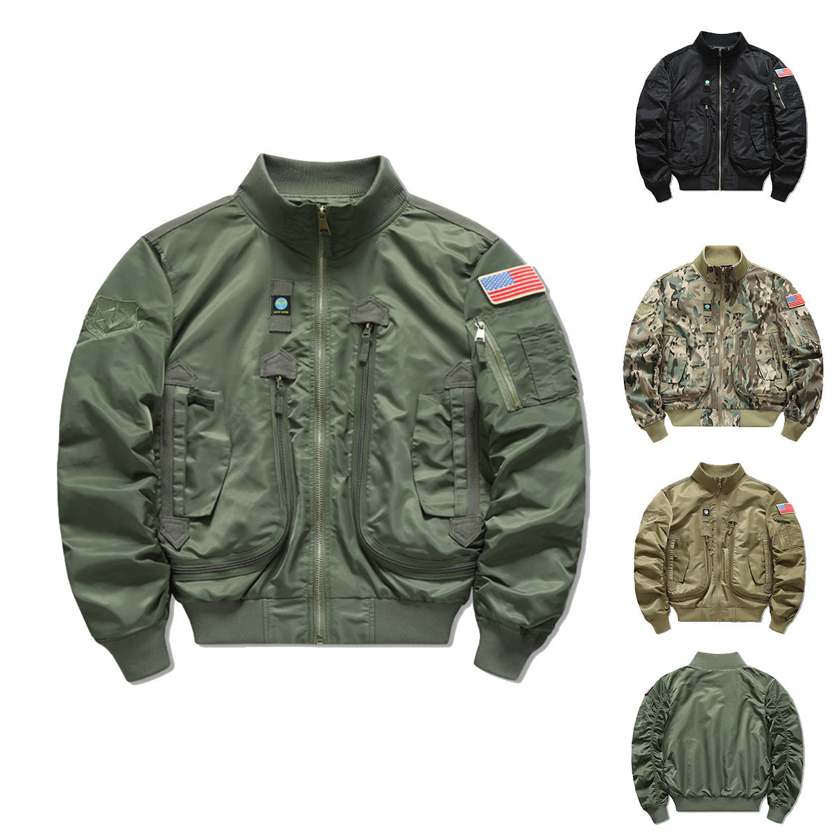 Men's military style flight bomber jacket with multifunctional pockets Chichicherry