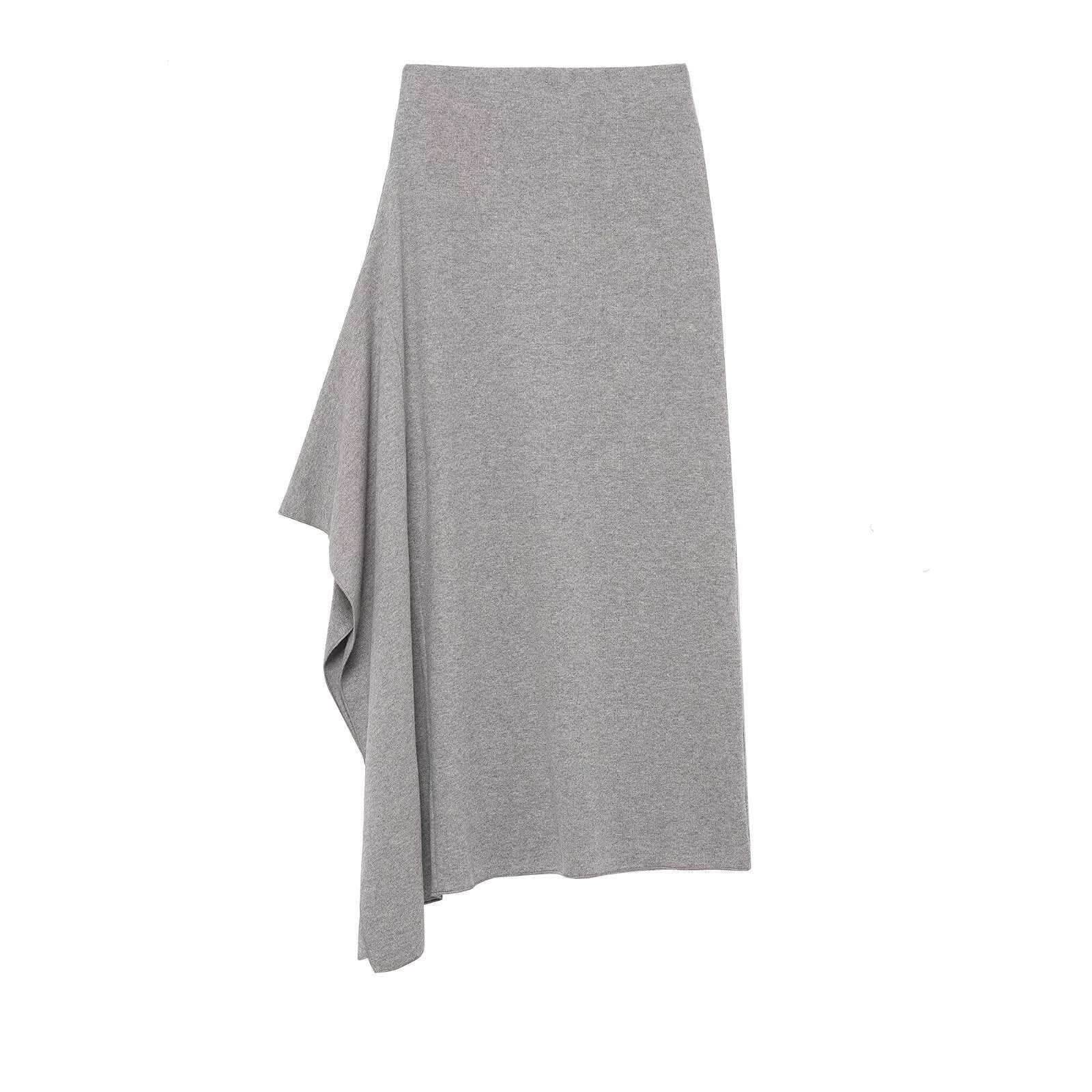 Women's Asymmetrical Midi Skirt made of Fine Knit with Draped Side Slit Chichicherry