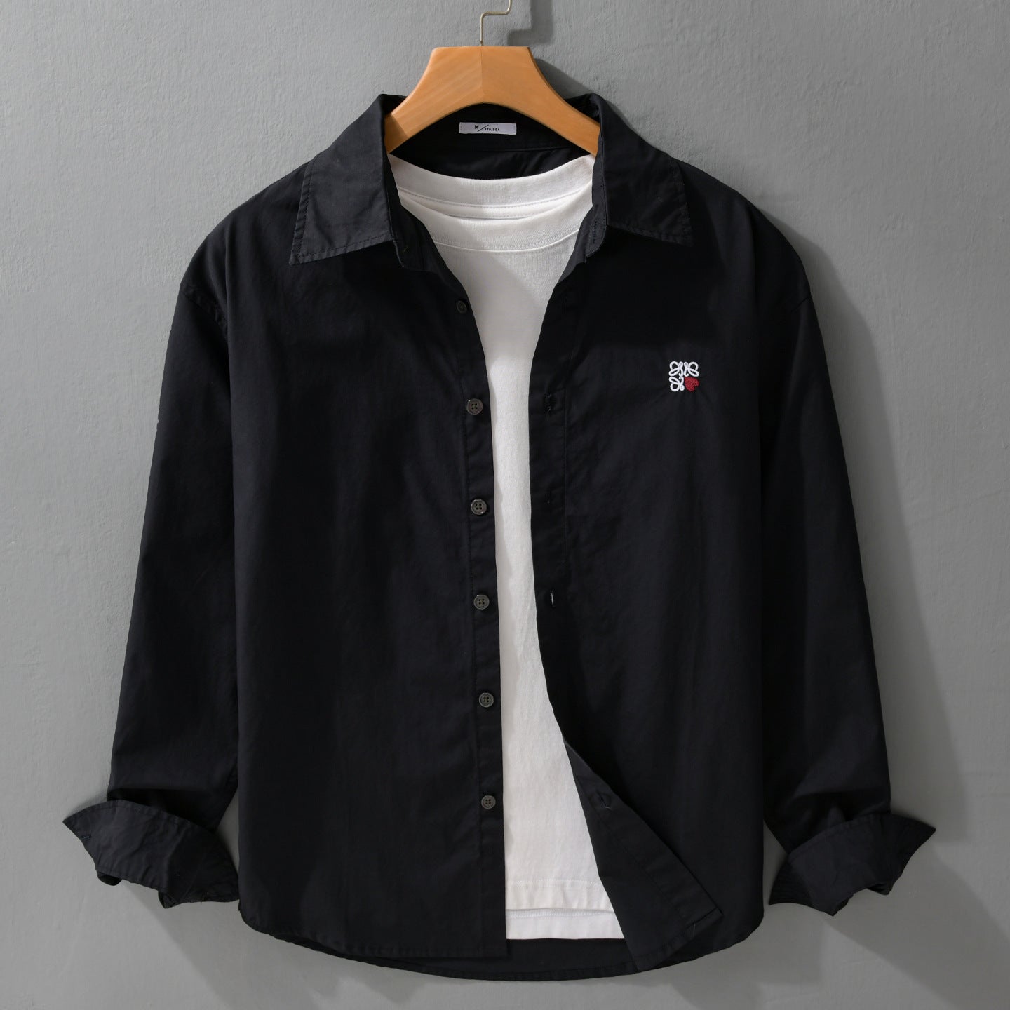 Men's Lightweight Cotton Shirt with Kent Collar and Subtle Logo Embroidery Chichicherry