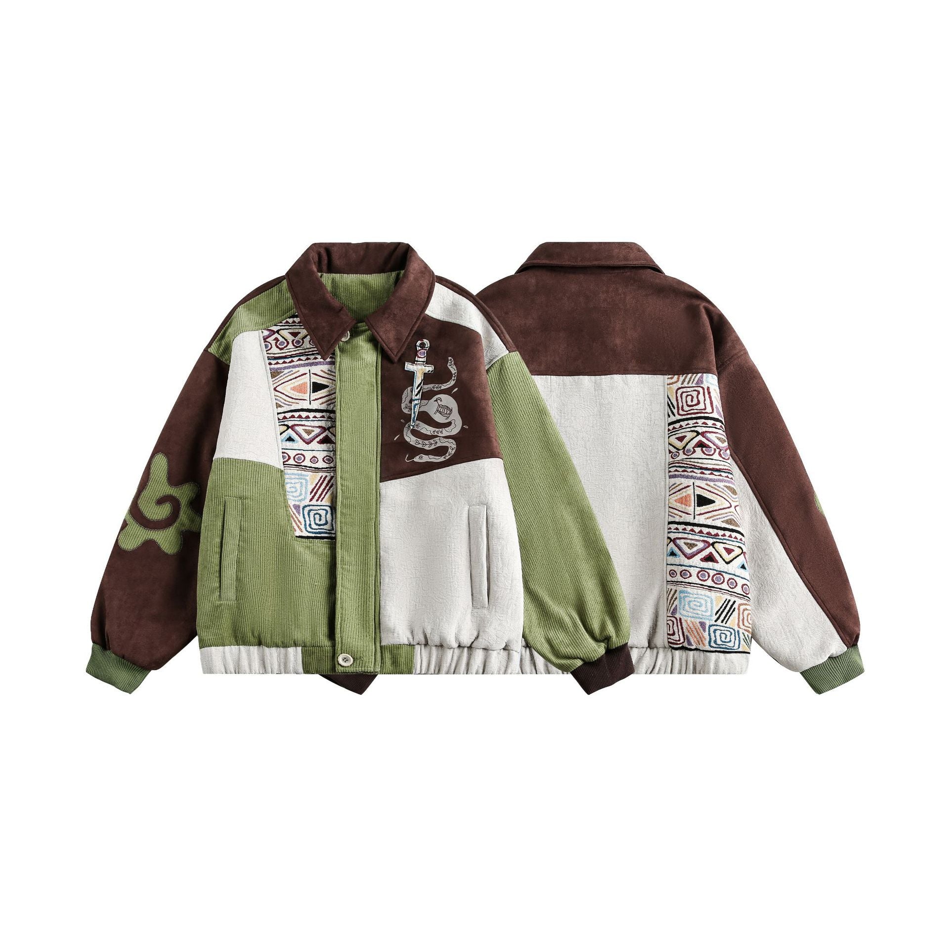 Men's Patchwork Cord and Suede Blouson with Stitch Detail Chichicherry