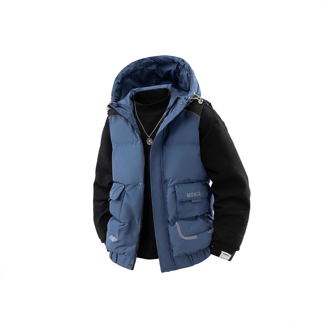 Men's Quilted Outdoor Vest with Hood, Cargo Pockets and Adjustable Hem Chichicherry
