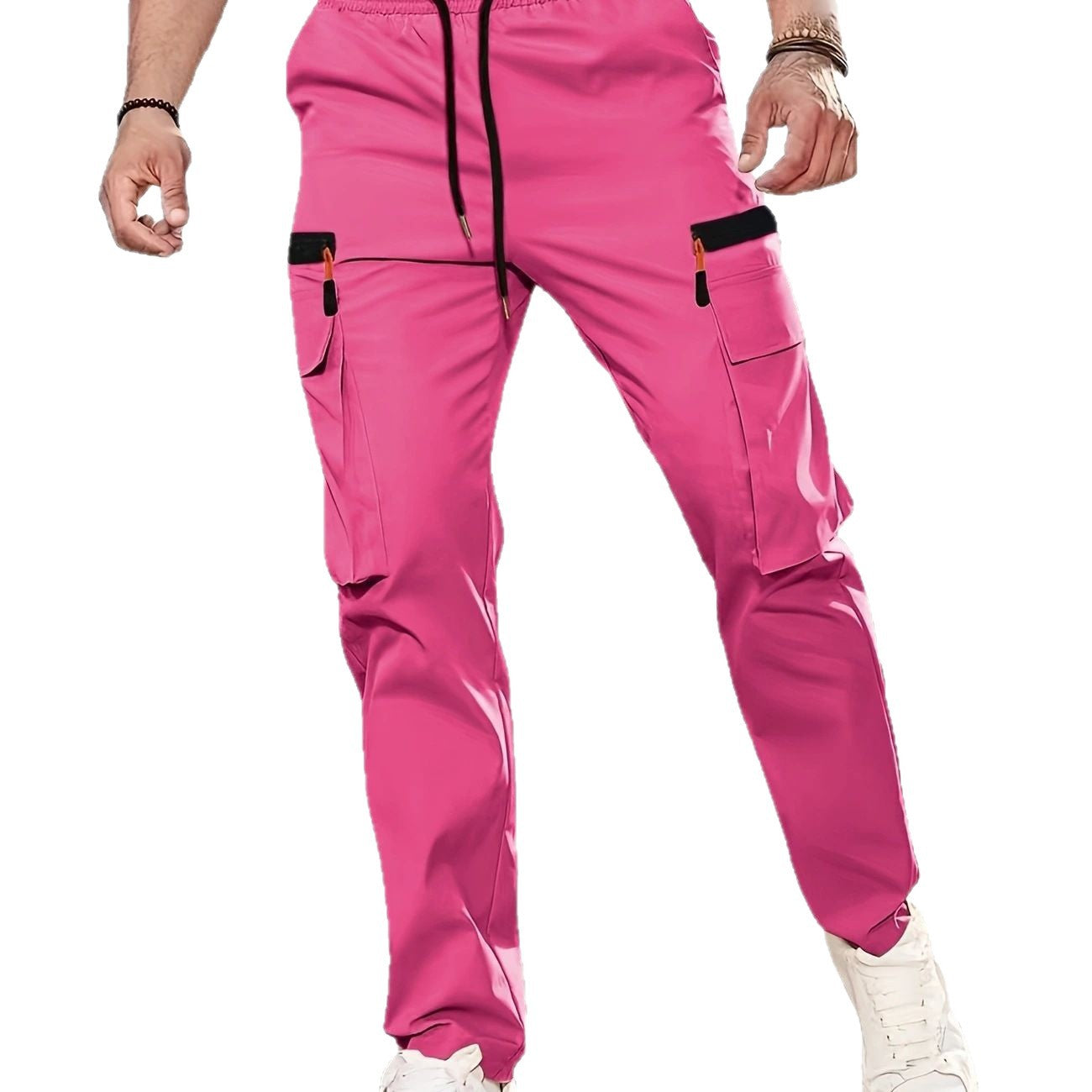 Men's Tapered Cargo Jogging Pants with Elastic Waistband, Drawstring & Multi-Pockets Chichicherry