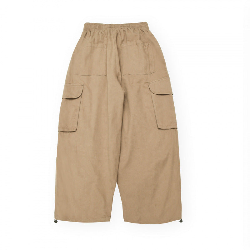 Unisex Wide Cargo Pants in Cropped Utility Style with Drawstring Waistband and Large Flap Pockets Chichicherry