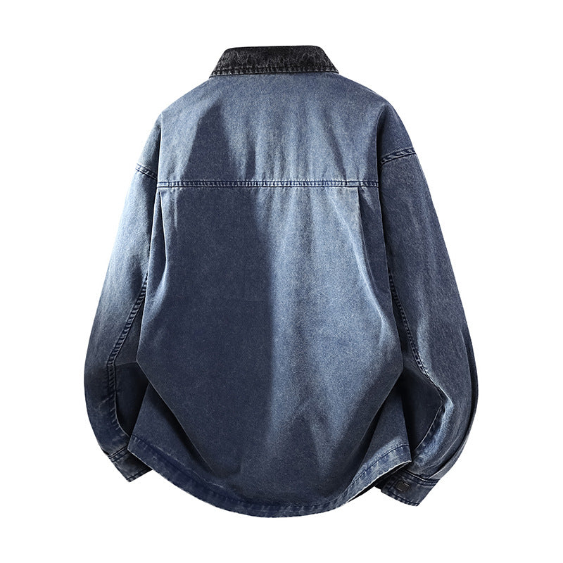 Men's loose-fitting denim shirt jacket with boxy shape and side pockets Chichicherry