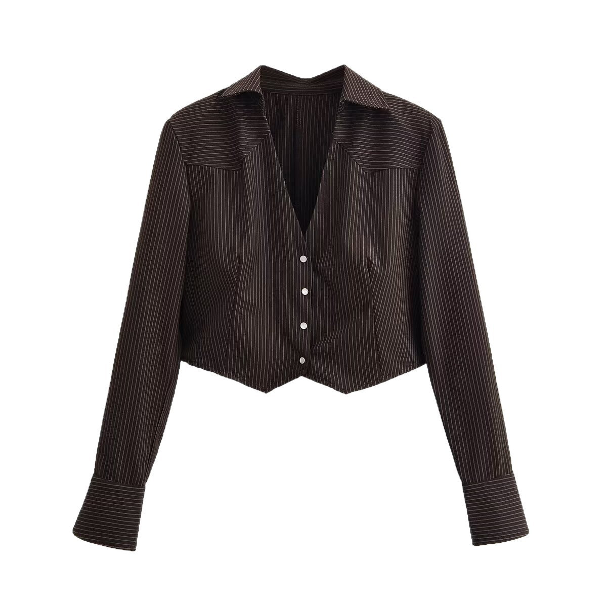 Ladies short blouse in pinstripe look with tailored cut and pointed hem Chichicherry
