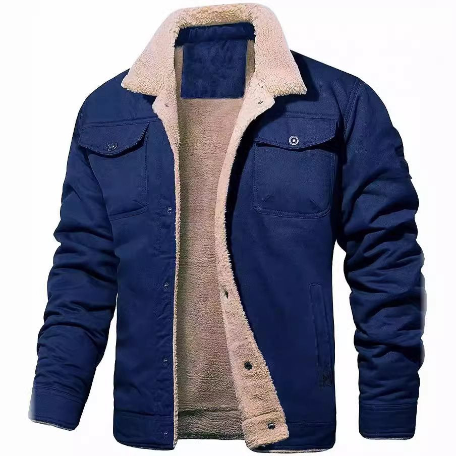 Men's Sherpa-lined canvas trucker jacket with teddy fur lining and shirt collar Chichicherry