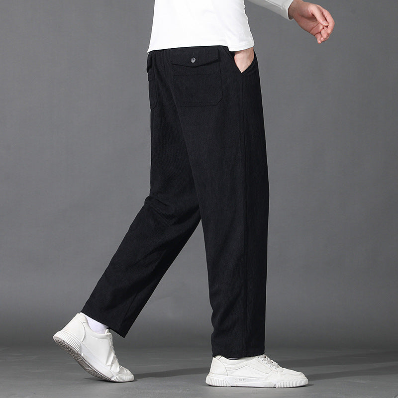 Men Straight-Leg Ribbed Structure Lounge Pants with Elastic Waistband and Flap Pocket Chichicherry