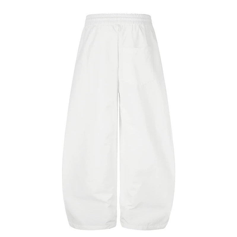 Women's Wide Tech Material Palazzo Pants with Drawstring Waistband, Reflective Side Stripes and Adjustable Cord Hem