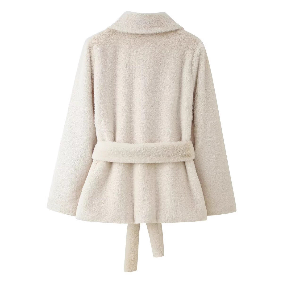 Women's short coat made of cuddly faux fur with shirt collar and tie belt Chichicherry