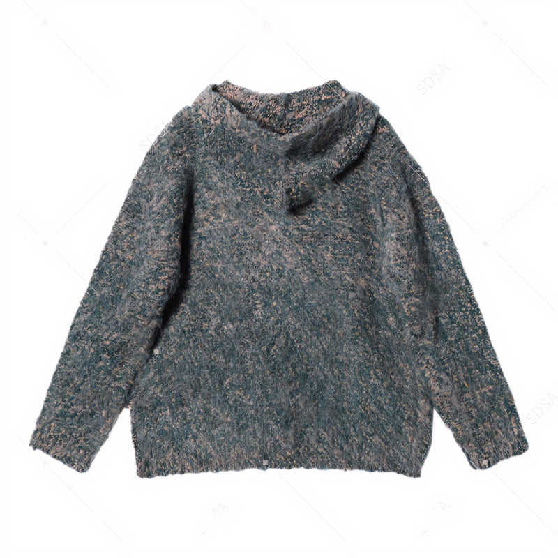 Damen Flauschige Kapuzen-Strickjacke mit Knopfleiste und melierter Bouclé-Optik Chichicherry