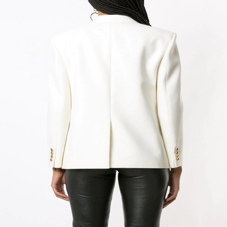 Women's Boxy Double-Breasted Blazer in Clean Tailoring with Structured Shoulders Chichicherry