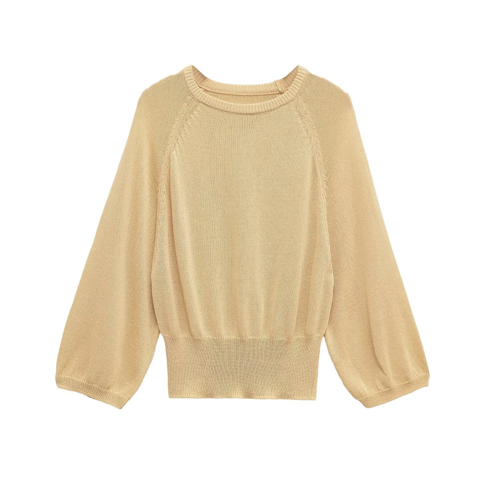 Women's Oversized Knitted Sweater with Balloon Sleeves and Wide Ribbed Hem Chichicherry