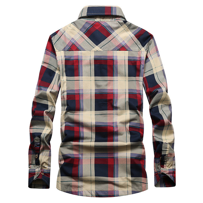 Men's Checked Thermal Shirt Jacket with Teddy Fleece Lining and Chest Flap Pockets Chichicherry