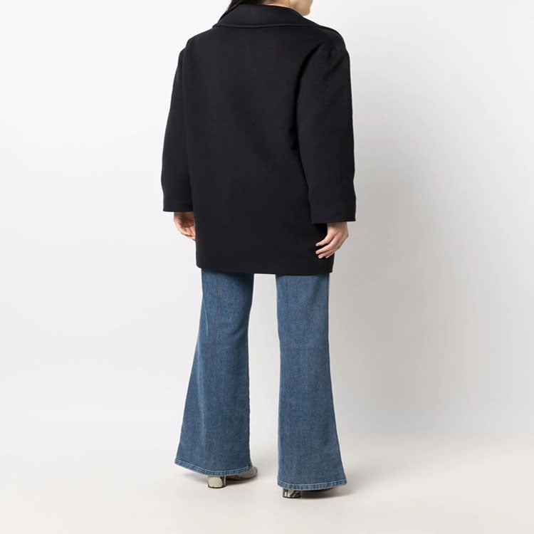 Women's Boxy Double-Breasted Short Coat made of Wool Blend with Golden Decorative Buttons Chichicherry