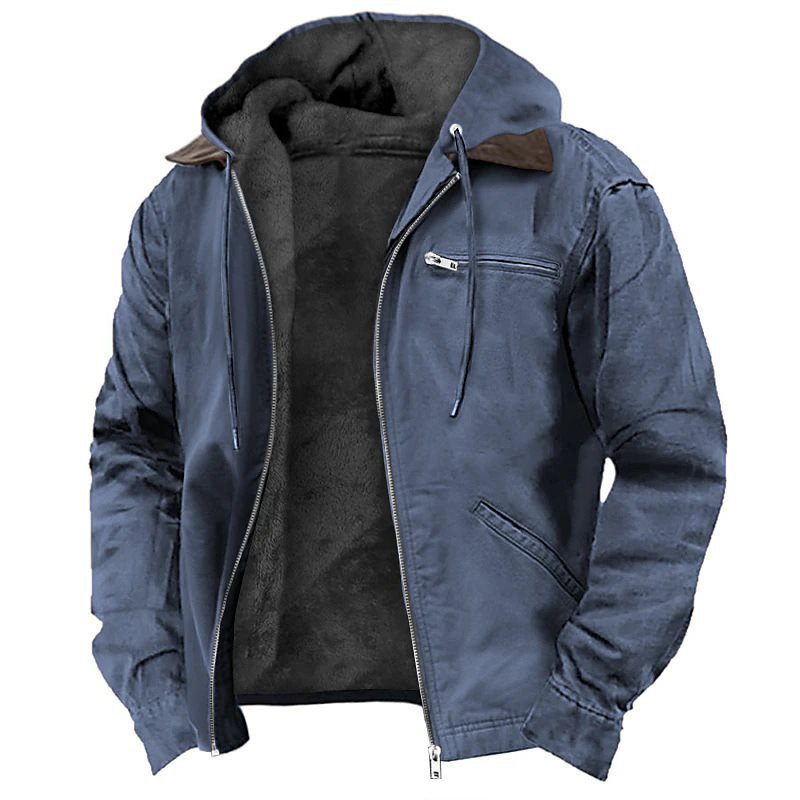 Men's Padded Hoodie Jacket with Teddy Lining, Windproof Canvas and Zipper Pockets Chichicherry