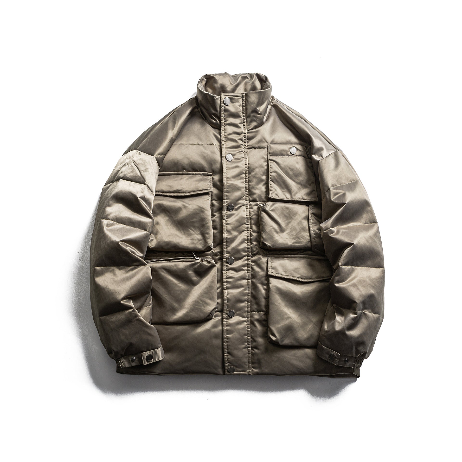 Men's Boxy Insulation Jacket in Field Style with Cargo Pockets and High Standing Collar Chichicherry