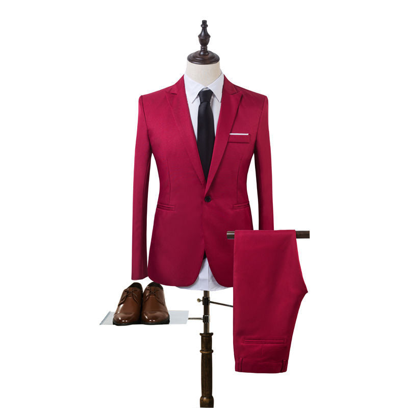 Men's Tailored Single-Button Suit Set in Slim Fit with Slim Suit Pants Chichicherry