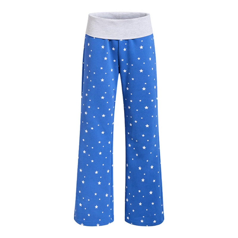 Women's lounge pants with wide leg, high ribbed waistband and star print Chichicherry
