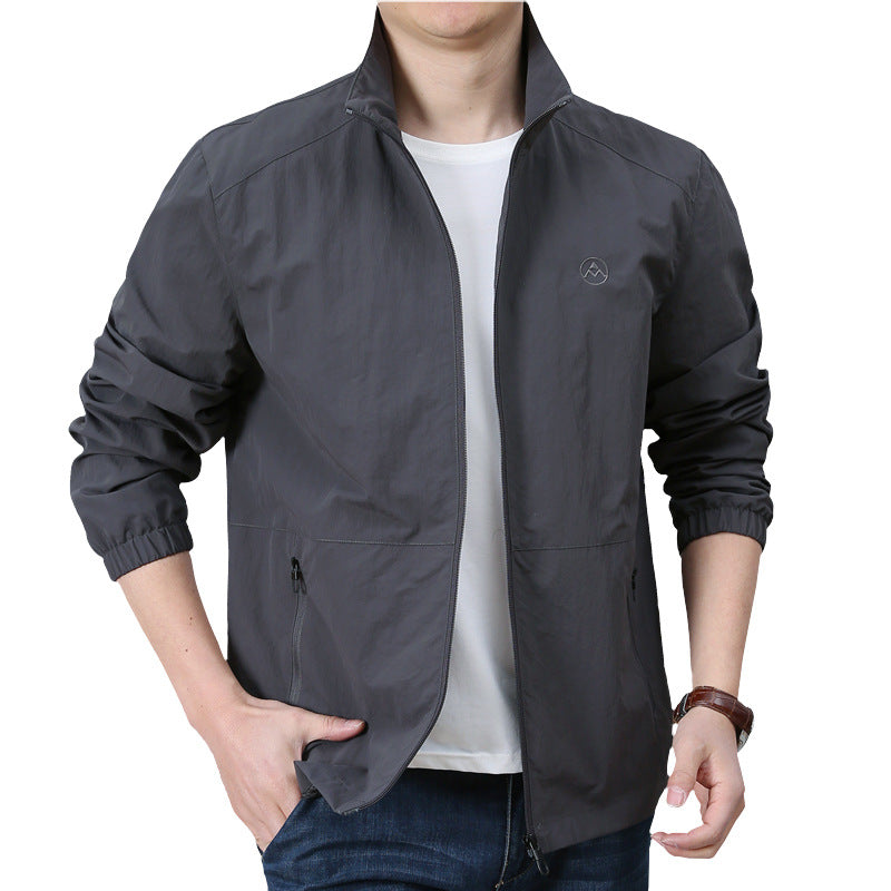 Men's Lightweight Urban Windbreaker with Stand-up Collar, Elastic Cuffs, and Side Zipper Pockets Chichicherry