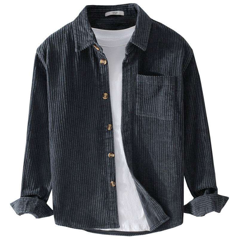 Men's cord overshirt with wide ribbed texture, chest pocket, and relaxed fit Chichicherry