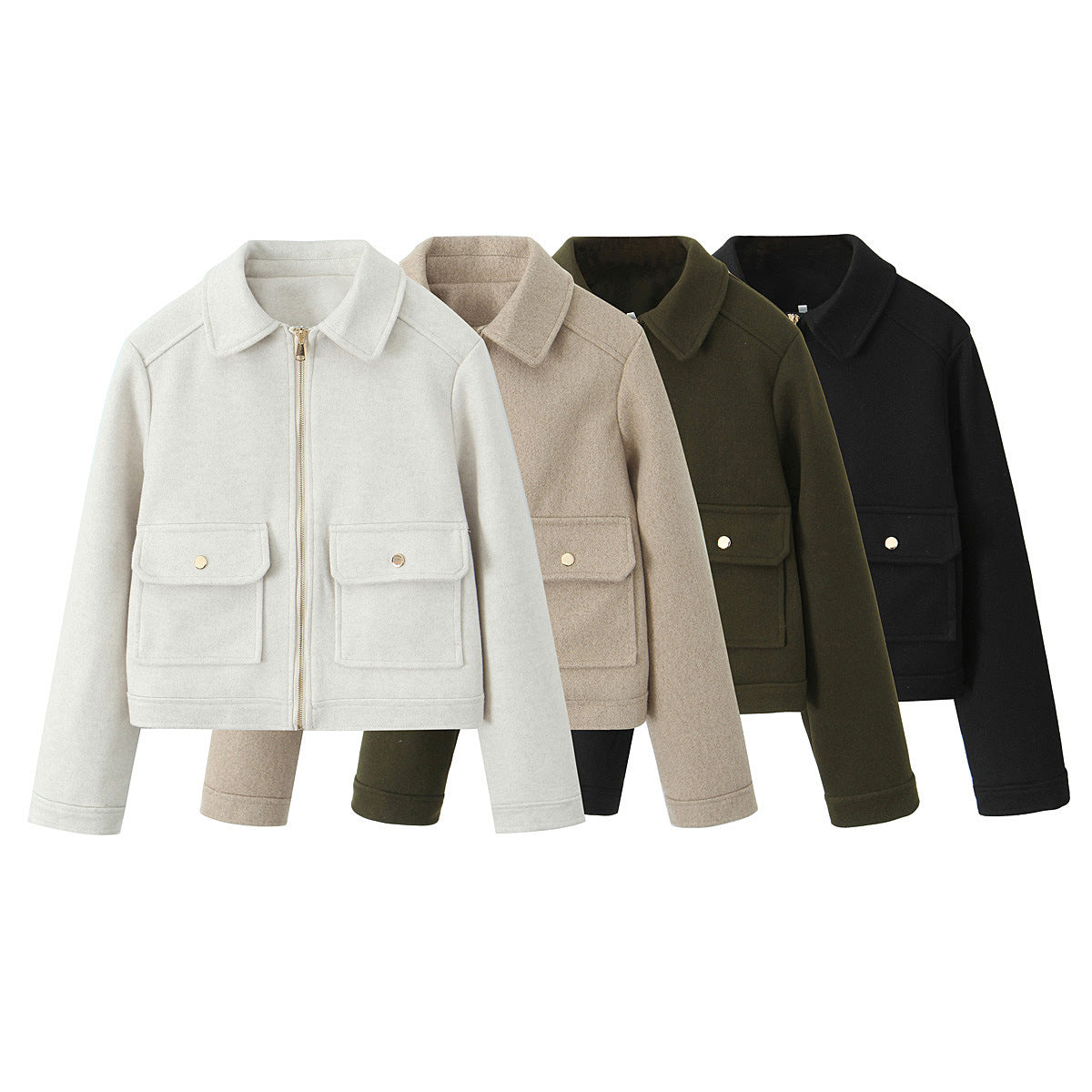 Women's short jacket in boxy cut with zipper, patch pockets and shirt collar Chichicherry