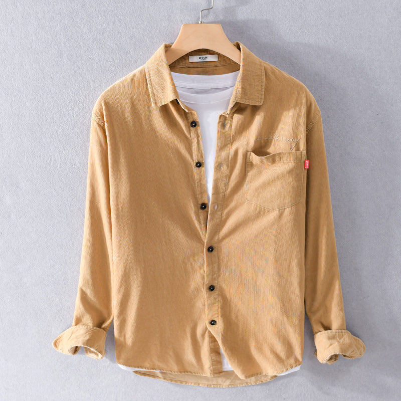Men's Loose Cotton-Linen Layering Shirt with Chest Pocket and Soft-Touch Texture Chichicherry
