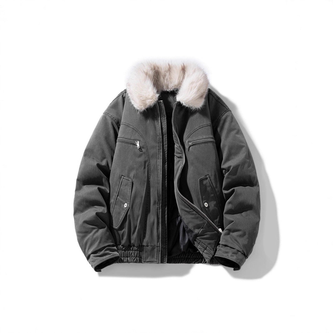 Men's padded bomber jacket with cozy faux fur collar and multiple pockets Chichicherry