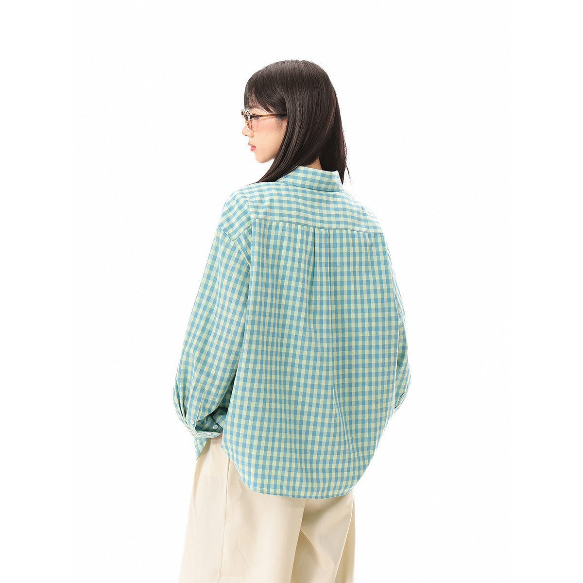 Women's Oversized Shirt Blouse in Gingham Check with Breast Pocket Chichicherry