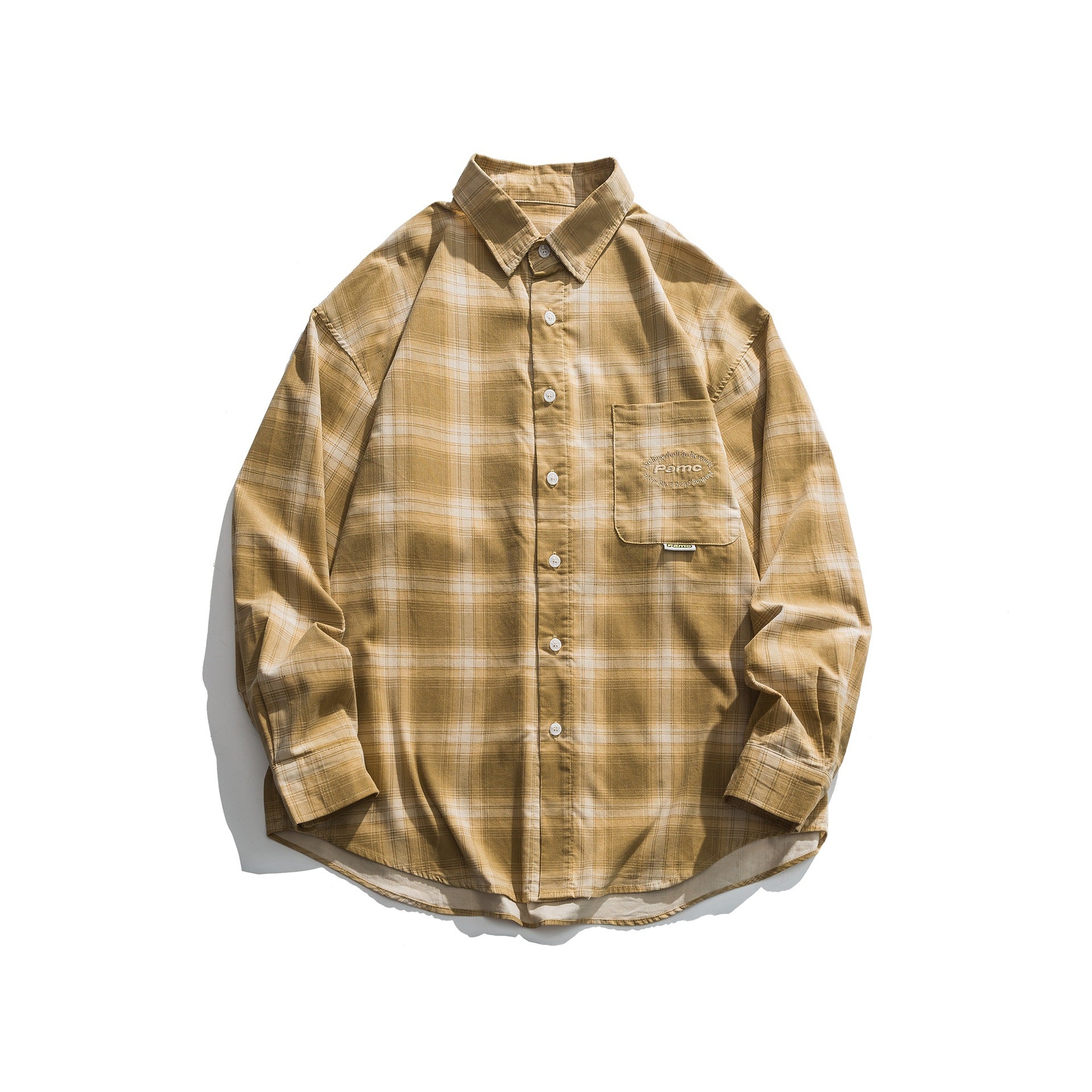 Men's oversized check shirt made of lightweight cotton blend with patch chest pocket and rounded hem Chichicherry