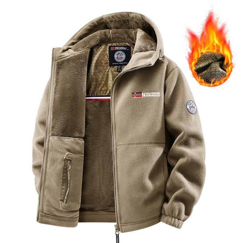 Men's Polar Fleece Thermo Outdoor Jacket with Teddy Lining and Stand-Up Collar Chichicherry