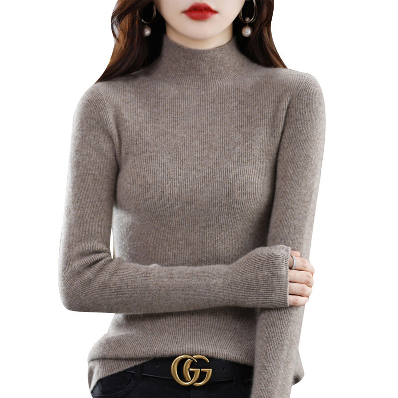 Women's Narrow Mock Neck Fine Knit Sweater with Extra Fine Ribbed Structure and Cashmere Look Chichicherry