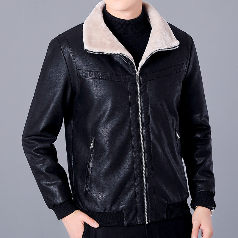 Men's padded faux leather bomber jacket with Sherpa collar and warming teddy lining Chichicherry