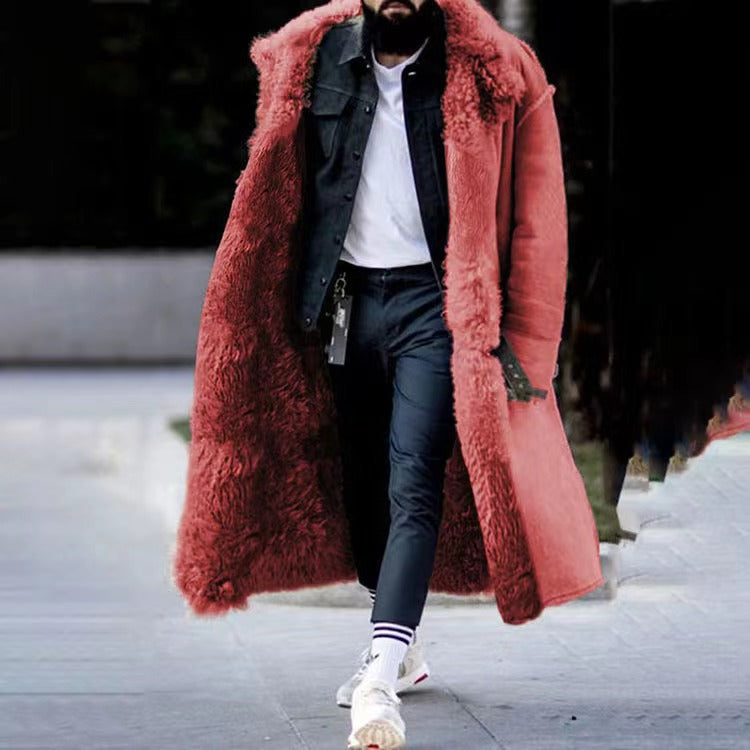 Men's Longer Relaxed-Fit Coat with Teddy Collar and Concealed Button Placket Chichicherry